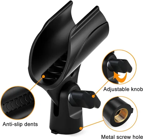 Miniatura 3 de 2 piezas de clip universal para micrófono, soporte ajustable para clip de micrófono para soporte de micrófono, viene con adaptador de tornillo macho