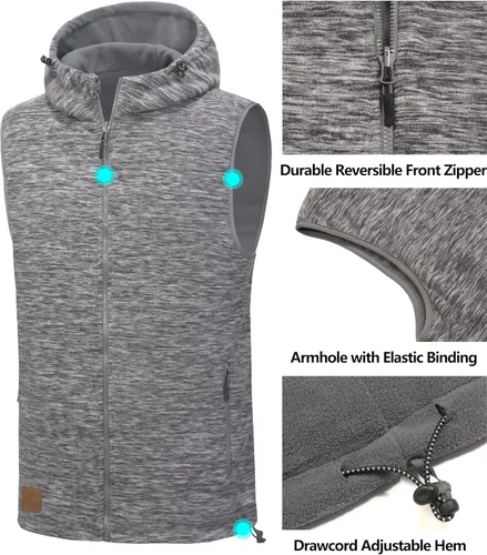 Miniatura 22 de Little Donkey Andy Chaleco de forro polar reversible para hombre, ligero, cálido, sin mangas, con capucha, para senderismo, caminar, viajar