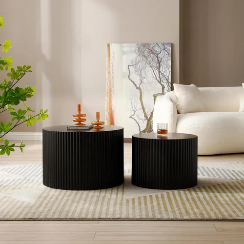 Miniatura 10 de Juego de 2 mesas auxiliares anidadas, moderna y minimalista, mesa auxiliar circular que ahorra espacio, mesa auxiliar y mesa de té para sala
