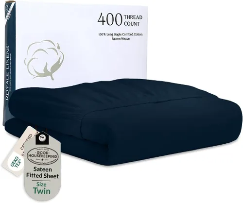 Miniatura 20 de ROYALE LINENS Sábana bajera ajustable de 300 hilos 100% algodón peinado de fibras largas, tamaño Queen, sábana inferior súper suave con bolsillo