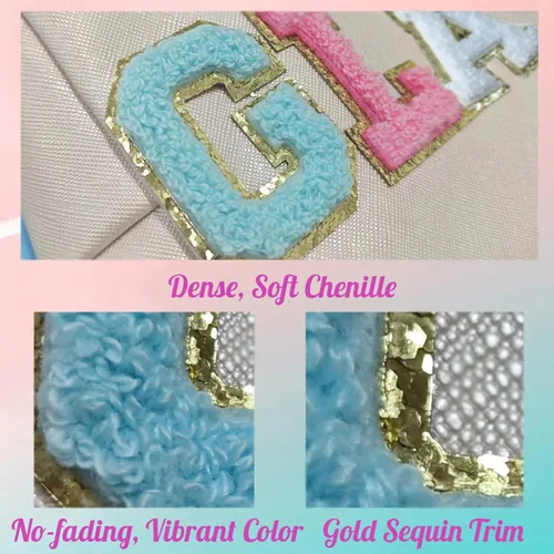 Miniatura 6 de 6 piezas de parches de letras de chenilla autoadhesivas, parches de letras preppy de 2 pulgadas para bolsos, ropa y sombreros, grandes pegatinas