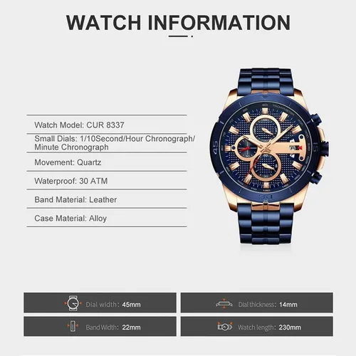 Miniatura 7 de FANMIS Reloj de pulsera de cuarzo analógico de acero inoxidable impermeable para hombre