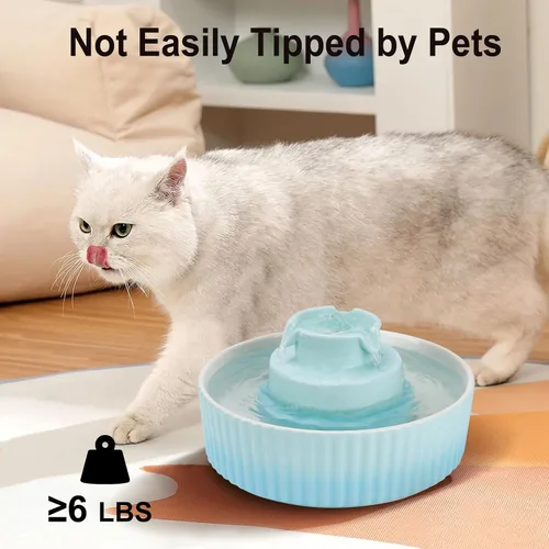 Miniatura 7 de Lawfery fuente de agua de cerámica para gatos, fuente de agua de 2.1L/71oz para gatos con 3 filtros de carbón y 2 bombas silenciosas, dispensador