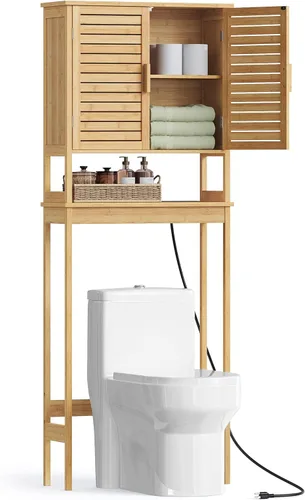 Miniatura 7 de SONGMICS Almacenamiento sobre el inodoro, organizador de baño de 4 niveles con estantes ajustables, 10.2 x 32.7 x 72.8 pulgadas, ahorro de espacio