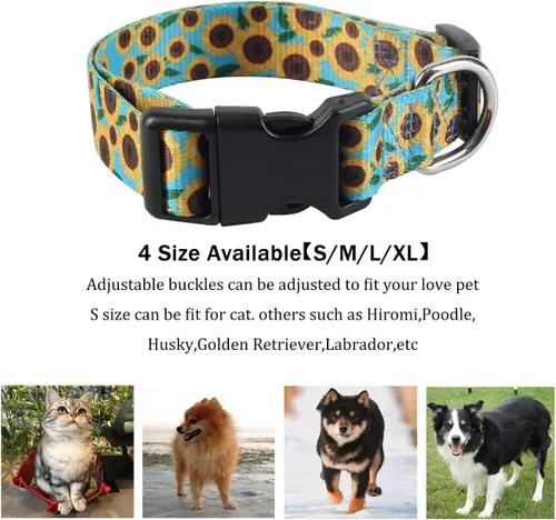 Miniatura 3 de Juego de 2 collares de girasol para perro y correa floral para cachorros, collares ajustables para perros pequeños, medianos y grandes, niños