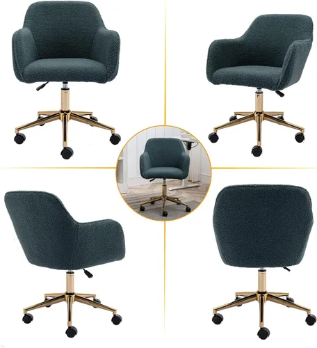 Miniatura 7 de Silla de escritorio moderna de piel sintética, silla tapizada y esponjosa para oficina en casa, silla de tocador de maquillaje para adolescentes