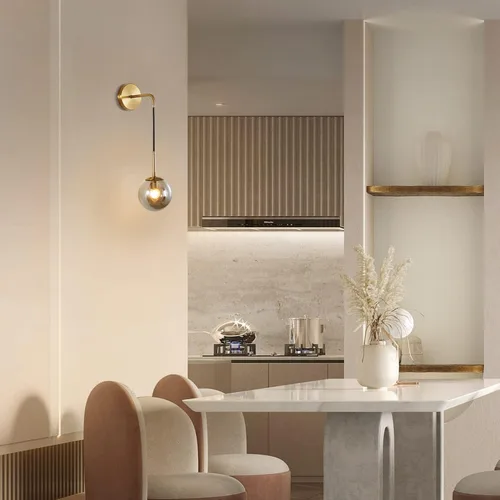 Miniatura 6 de KCO Lighting - Lámpara de pared moderna con globo dorado de mediados de siglo con cable de enchufe, aplique de pared minimalista con bola de vidrio