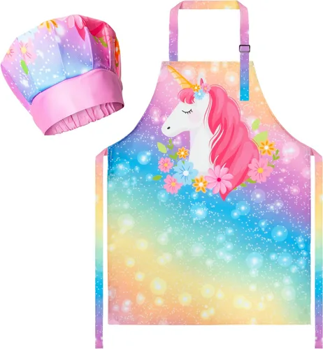Miniatura 9 de R HORSE Juego de delantal y sombrero de chef para niños, 2 piezas, mini parrilla ajustable, delantal de cocina para niños, juego de rol, juguete