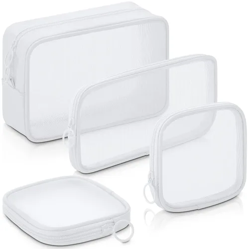 Miniatura 31 de Weewooday 4 piezas Bolsa de maquillaje de malla Bolsa de cosméticos de malla Bolsa de viaje para artículos de tocador con cremallera Mini bolsa