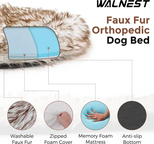 Miniatura 2 de Cama ortopédica de piel sintética de 63 pulgadas para perros grandes y medianos, con piel sintética esponjosa y espuma viscoelástica suave