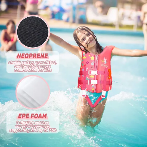 Miniatura 3 de Chaleco de natación para niños, chaqueta de natación para niños pequeños, flotadores para nadar con silbato de emergencia para niños y niñas de 1 a