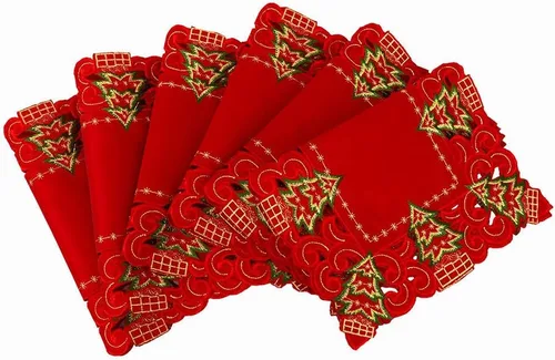 Miniatura 2 de Grelucgo Juego de 6 manteles individuales bordados de Navidad con diseño de árbol de acebo, rectangulares 12 x 18 pulgadas