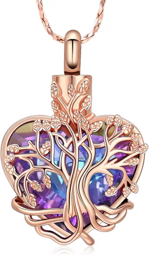 Miniatura 58 de Imrsanl Collar de urna de árbol de la vida con forma de corazón, joyería de cremación para hombres y mujeres, recuerdo, joyería conmemorativa