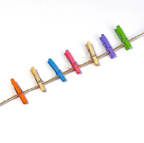 Miniatura 5 de Mini pinzas de madera con cordel de yute, 250 piezas, pinzas de papel fotográfico de 1 pulgada con cordel natural de 66 pies para álbumes