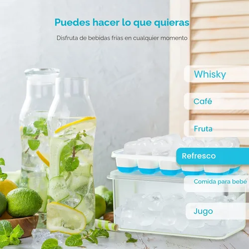 Miniatura 4 de DOQAUS Bandeja para cubitos de hielo con tapa y contenedor - Paquete de 4 bandejas de cubitos de hielo de silicona para congelador, kits de cubeta