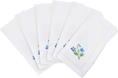 Miniatura 78 de Juego de 6 servilletas bordadas de magnolia hechas a mano con borde cosido