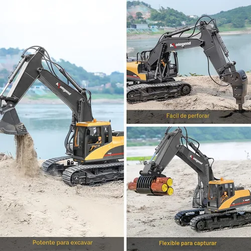 Miniatura 4 de Kolegend excavadora de juguete con control remoto 3 en 1, excavadora RC de escala 1/14, 15 canales, vehículos de construcción de función completa
