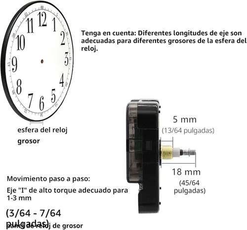 Miniatura 3 de Repuesto de reloj de cuarzo de pared para manualidades, incluye las agujas, 12888, con pilas, piezas de repuesto Negro
