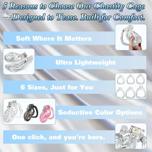 Miniatura 7 de Jaula de Castidad Masculina - Jaula de Polla de Silicona Suave con 6 Anillos Ajustables, Dispositivo de Bloqueo de Pene Ligero, Diseño Invisible