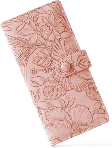 Miniatura 20 de Unilily Cartera delgada para mujer, con bloqueo RFID, de piel vegana, plegable, tarjetero con 2 ventanas de identificación y bolsillo con Verde