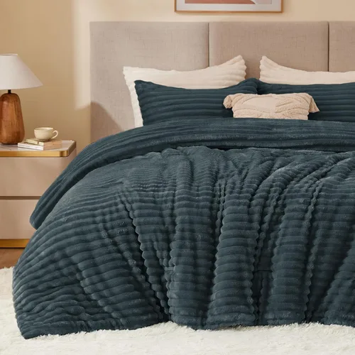 Miniatura 61 de BEDELITE - Juego de edredón de forro polar tamaño individual: ropa de cama supersuave y cálida en color beige, juego de cama de lujo esponjoso