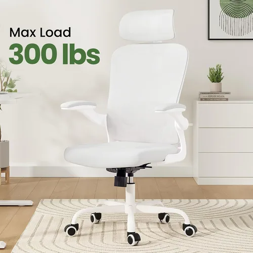 Miniatura 4 de Silla de oficina ergonómica blanca y silla de escritorio de respaldo alto con soporte lumbar ajustable, cómodas sillas de juegos de computadora