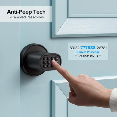 Miniatura 8 de ThorBolt Pomo de puerta de huellas dactilares, perilla de puerta sin llave con teclado biométrico electrónico, bloqueo automático para puertas Negro1