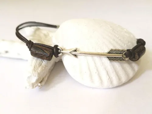 Miniatura 5 de Tobillera de flecha para mujer, pulsera de tobillo de cuero natural con cuentas de madera