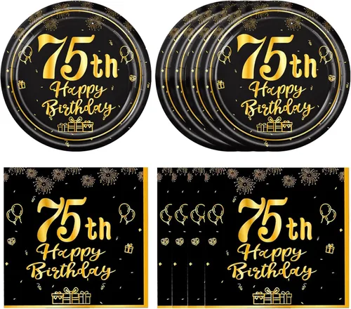 Miniatura 9 de Juego de 40 platos y servilletas desechables para fiesta de cumpleaños de 30 años para ella, vintage, negro y dorado, 1996, 30 años, juego