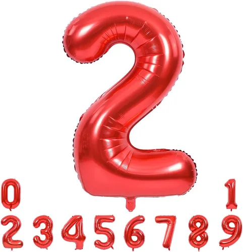 Miniatura 19 de TONIFUL Globos rojos de números grandes de 40 pulgadas del 0 al 9, número 0 digital 0 de papel de aluminio de helio, globos de número grande