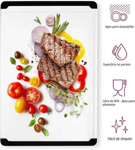 Miniatura 2 de Tabla de cortar de plástico extra grande para cocina, tabla de cortar de 18 pulgadas, apta para lavavajillas, tabla de cortar reversible con ranura