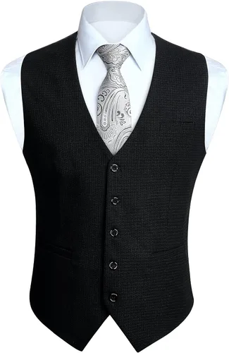 HISDERN Vest 101 - Chaleco de traje ajustado para hombre con 3 bolsillos para negocios, formal, boda, baile de graduación y esmoquin casual