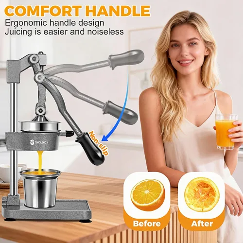 Miniatura 4 de Exprimidor de hierro fundido, prensa manual de cítricos, exprimidor de frutas de alta resistencia con piezas de acero inoxidable desmontables y base