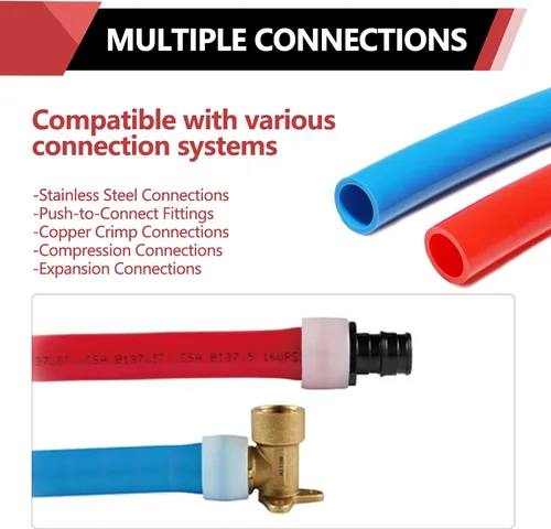 Miniatura 5 de EFIELD Tubo Pex-A de 1/2 pulgada, 2 x 50 pies, azul y rojo de 100 pies de longitud para aplicaciones de fontanería de agua potable, caliente/fría