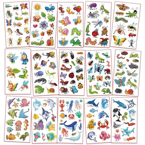 Miniatura 3 de Tatuajes temporales impermeables para niños – 350 piezas Animales, insectos y animales marinos Hojas de tatuaje temporales para niños Recuerdo