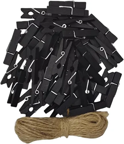 Miniatura 14 de 50 piezas de pequeñas pinzas de madera para fotos con cordel de yute, mini pinzas para ropa para manualidades, decoración, secado de ropa, 50 piezas