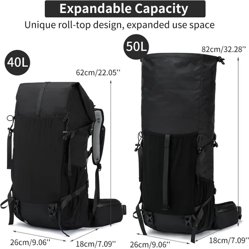 Miniatura 3 de Mochila de senderismo, 40L a 50L, bolsa de senderismo de capacidad extra grande, mochila de campamento con marco interno, mochila deportiva ligera