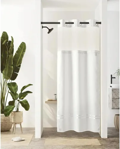 Miniatura 10 de Cortina de ducha River Dream con forro con ganchos a presión, cortina de baño sin necesidad de ganchos, de calidad hotelera, lavable a máquina, 36