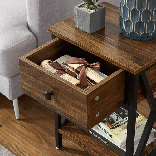 Miniatura 4 de VECELO - Mesas de noche para dormitorio, mesas de noche con cajón de almacenamiento, color marrón rústico