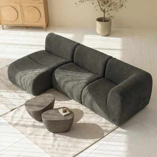 Miniatura 33 de Sofá individual modular curvado, sofá sherpa de espuma de 33 pulgadas, cómodos sofás de peluche para espacios pequeños, sofás modulares modernos