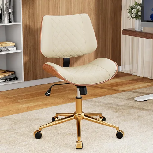 Miniatura 2 de Silla de escritorio de oficina en casa con ruedas giratorias, moderna silla de oficina sin brazos de piel sintética, pequeña silla de computadora