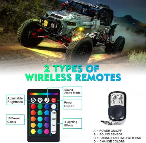 Miniatura 4 de Xprite - Kit de luces LED RGB bluetooth con controlador RF, luces neón multicolor intermitentes que sincronizan con la música para vehículos