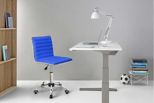 Miniatura 7 de Furmax Silla de trabajo de respaldo medio, silla de oficina giratoria de cuero con respaldo bajo, silla de escritorio para computadora retro con Azul