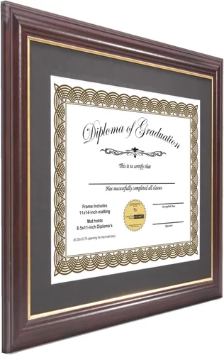 Miniatura 3 de Creative Picture Frames Marco para Diploma de Caoba con Borde Dorado de 12x16 pulgadas con Vidrio y Paspartú Negro y Colgadores de Pared Instalados