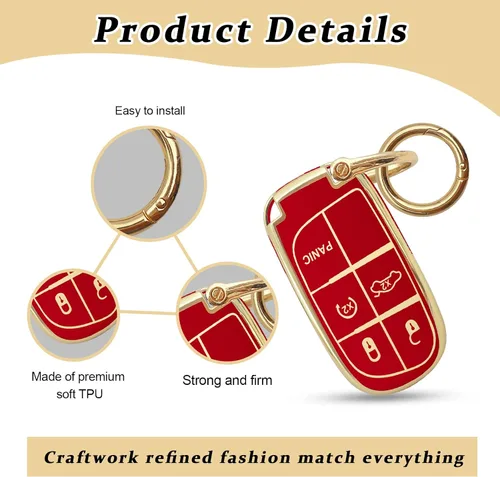 Miniatura 3 de Funda para Llavero de Llave Jeep, Llavero Funda Suave de Protección Completa Carcasa para Llave, Accesorios de Automóvil para Hombres, Niñas, Rojo