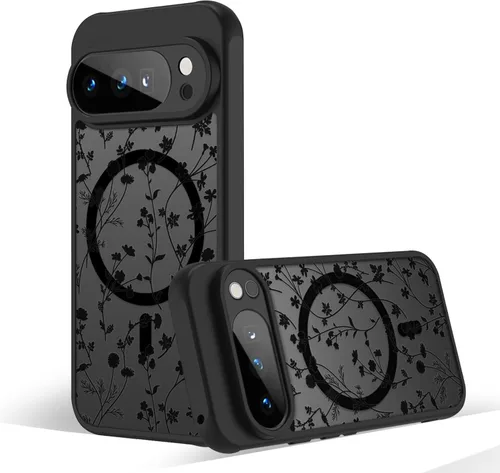 Miniatura 73 de Funda magnética para Google Pixel 10A [Compatible con MagSafe] Funda con patrón floral de flores negras para mujeres y niñas, con borde de TPU Rama