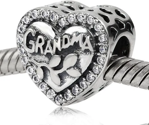 Miniatura 4 de Abalorio de plata de ley 925 con dije de corazón de amor y abuela para pulsera Pandora Plata
