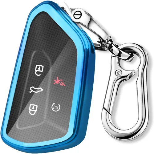 QBUC Funda para llavero Volkswagen con llavero, funda para llave de coche para VW ID.4 ID.6 MK8 Golf GTI Atlas Cross Sport 2025 Tiguan (azul)