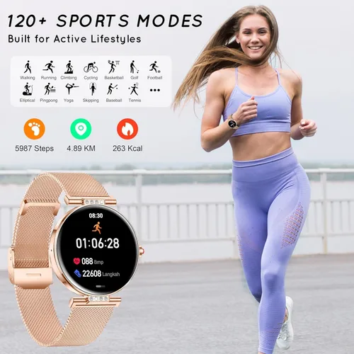 Miniatura 3 de AMOLED - Reloj inteligente para mujer con pantalla pequeña de 1.19 pulgadas para teléfonos iPhone / Android con llamada Bluetooth, frecuencia 1-Oro