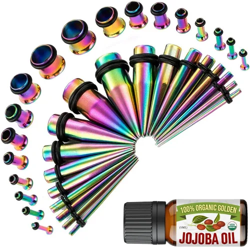 Miniatura 47 de BodyJ4You kit de 37 piezas de diferente calibre para dilatar perforaciones de oreja, aceite de jojoba, 14G-00G, acero quirúrgico